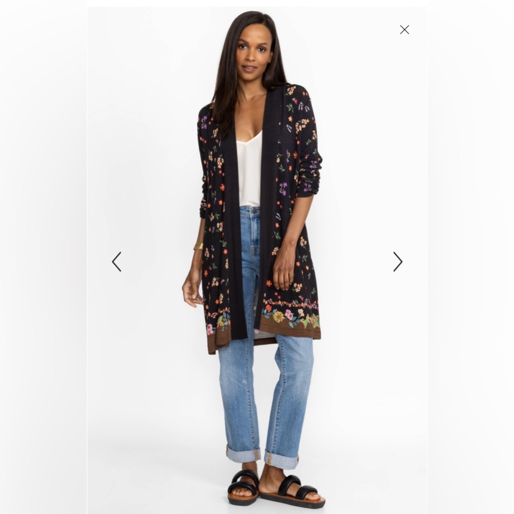 Johnny Was Nani Duster in Black Multi Floral, Size Small